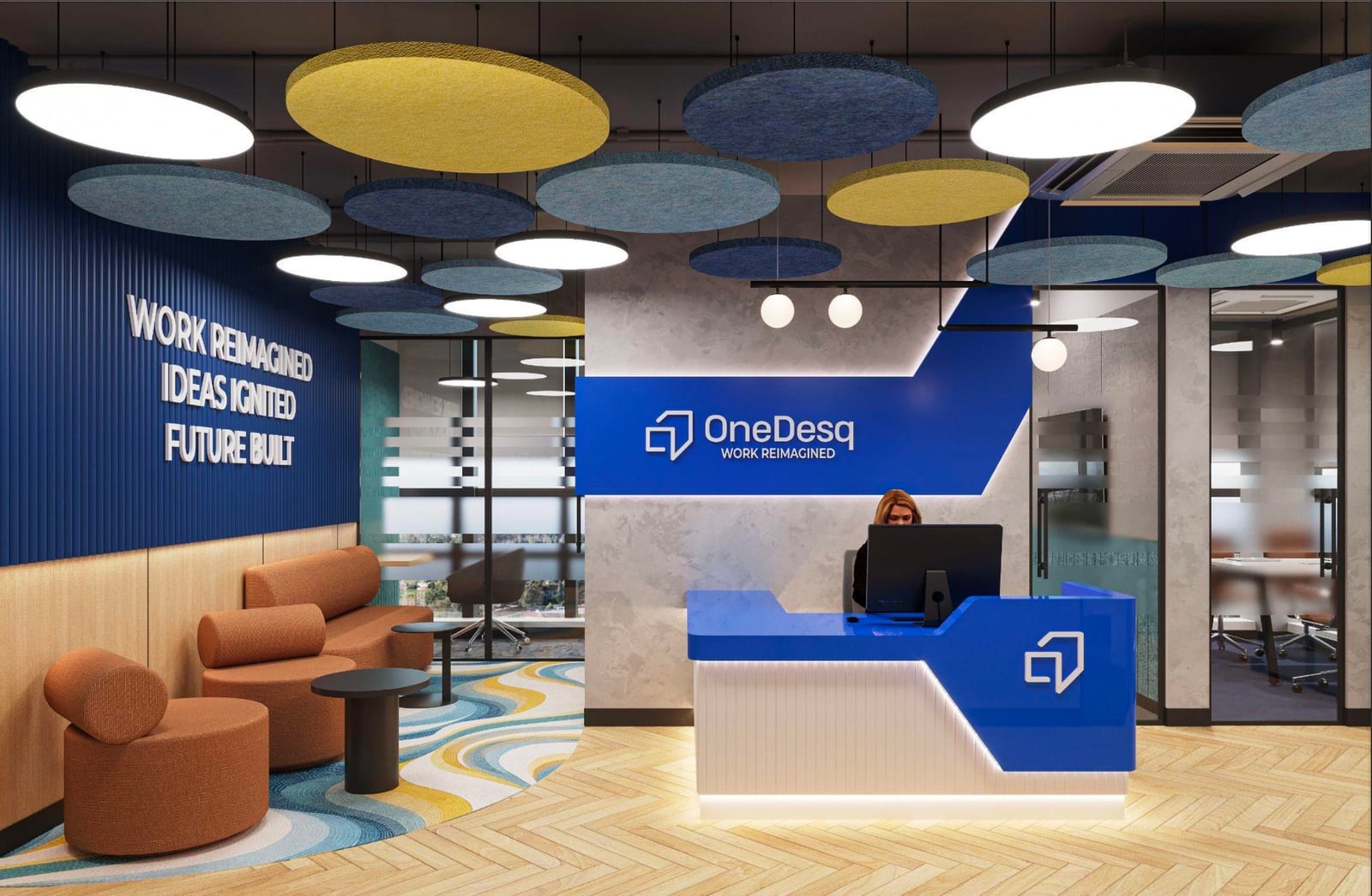 OneDesq Origin, premium coworking reception at Avinashi Road, Coimbatore
